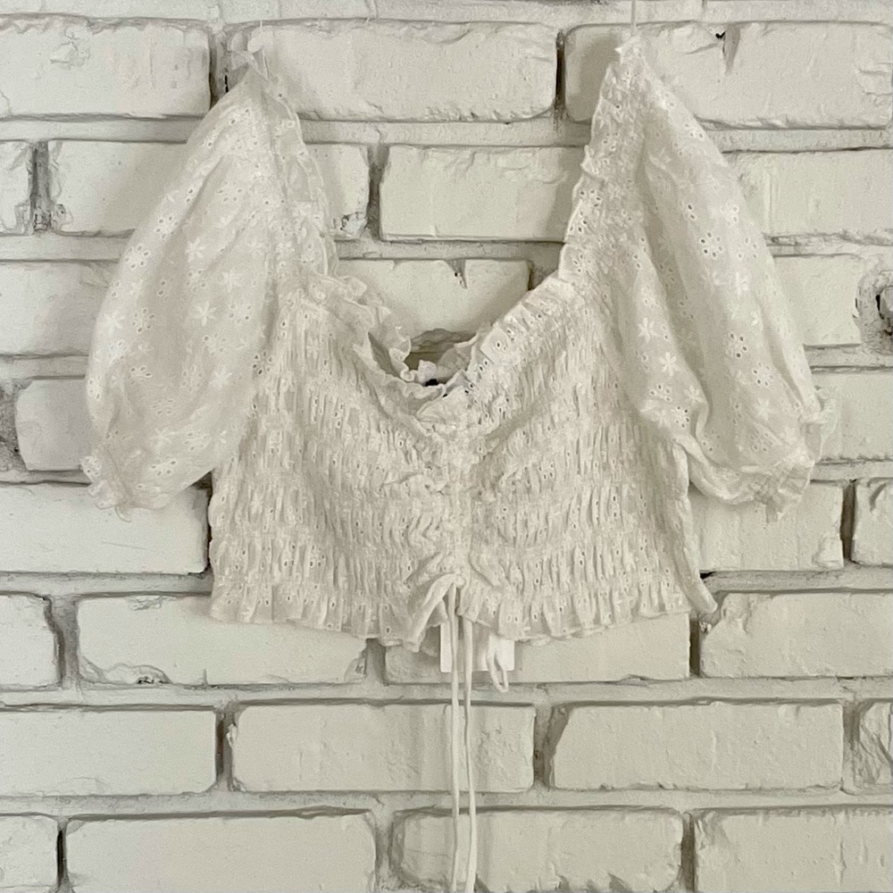 cotton candy LA eyelet puff sleeve crop